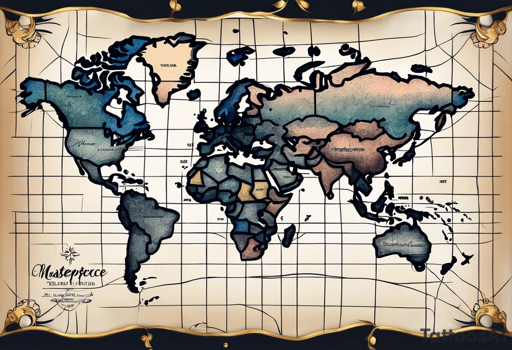 a old world map for the back of a forearm tattoo idea