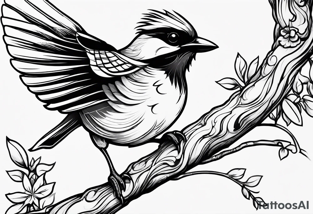 Bird powerfully looking while on a branch tattoo idea