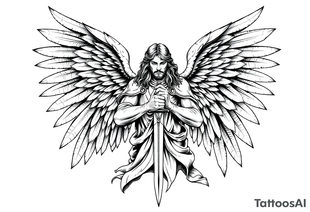 Holy Archangel, Biblical, Christianity, Archangel Michael, Hebrew, Guards of Christianity, Holding a sword, having six wings, seraphim tattoo idea