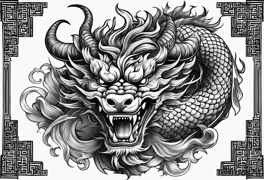 Chinese dragon fighting a bull tattoo idea