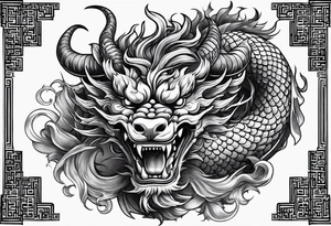 Chinese dragon fighting a bull tattoo idea
