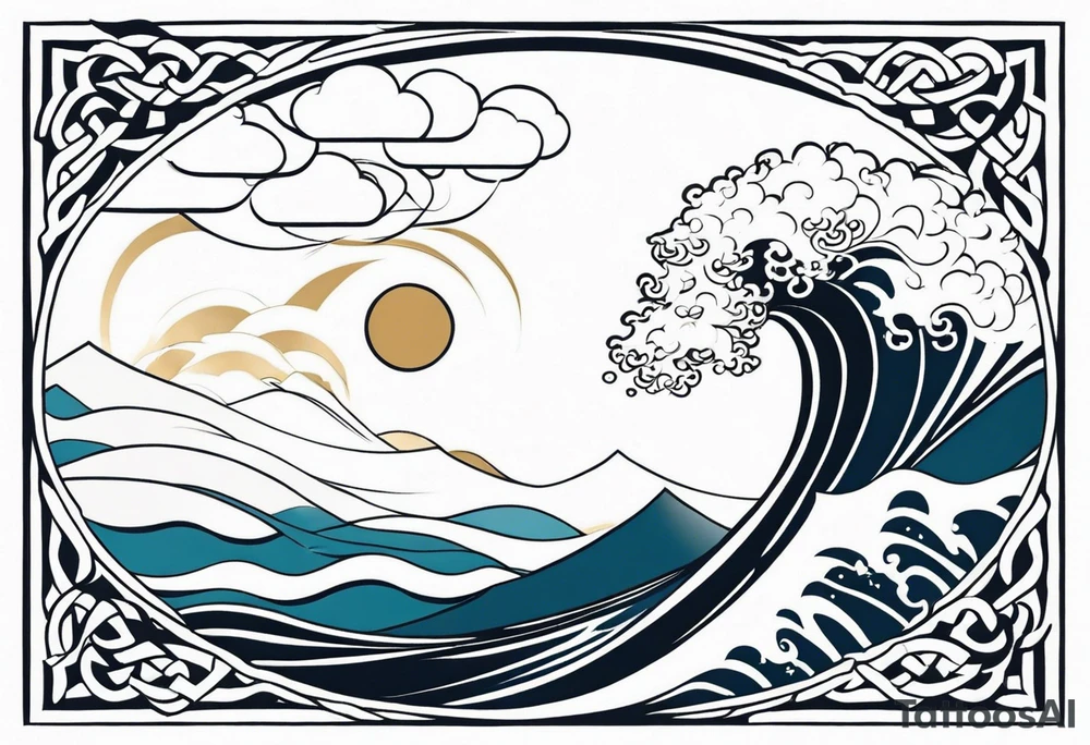 celtic pattern in the negative space japanese wave.  . clouds tattoo idea