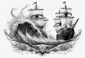 The Kraken coming out of the water and splitting a boat in half. tattoo idea