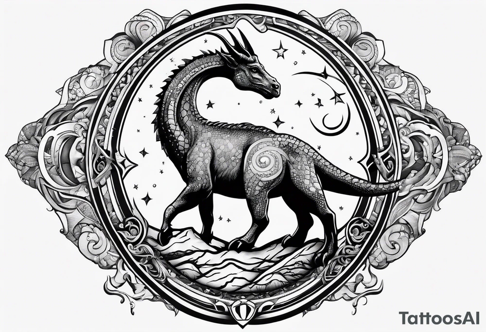 Capricorn star sign with a little dinosaur tattoo idea