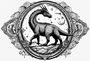 Capricorn star sign with a little dinosaur tattoo idea