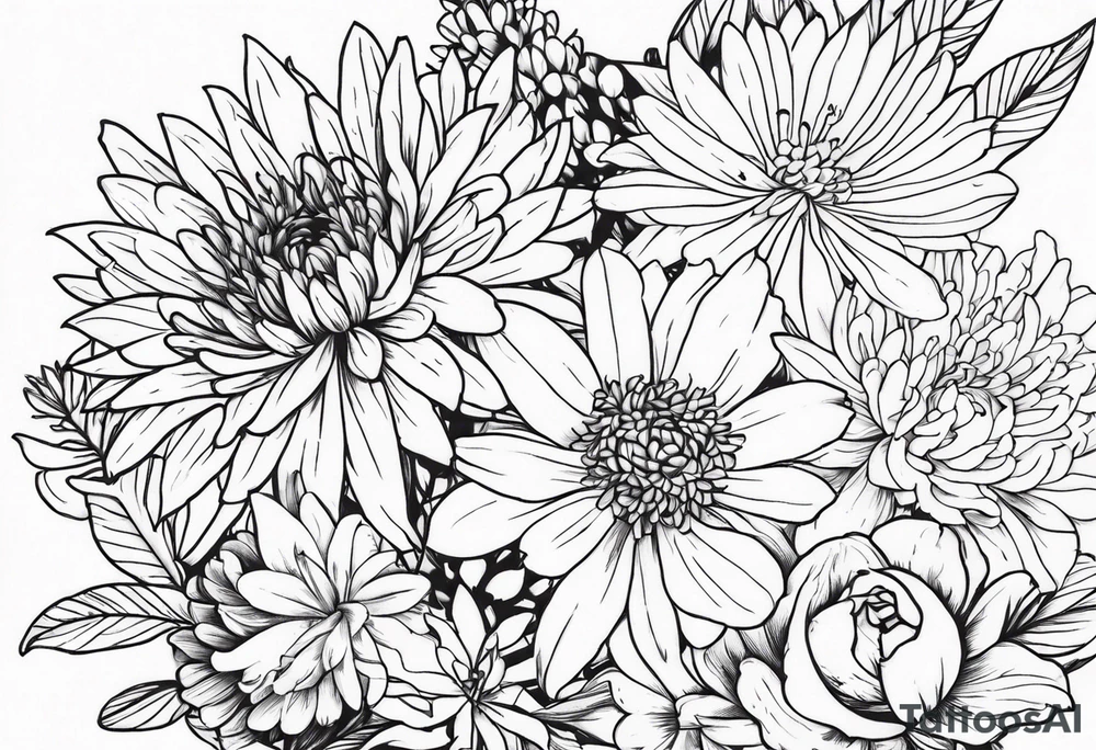 Asters, roses, Lillies, chrysanthemums tattoo idea