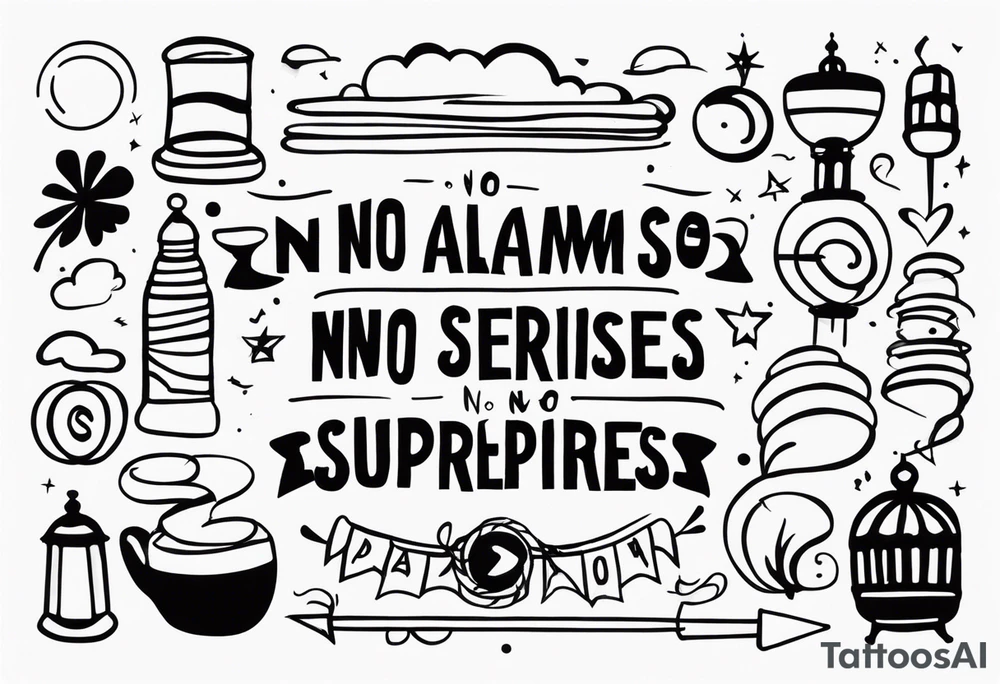 "no alarms and no surprises" in a handwritten font tattoo idea