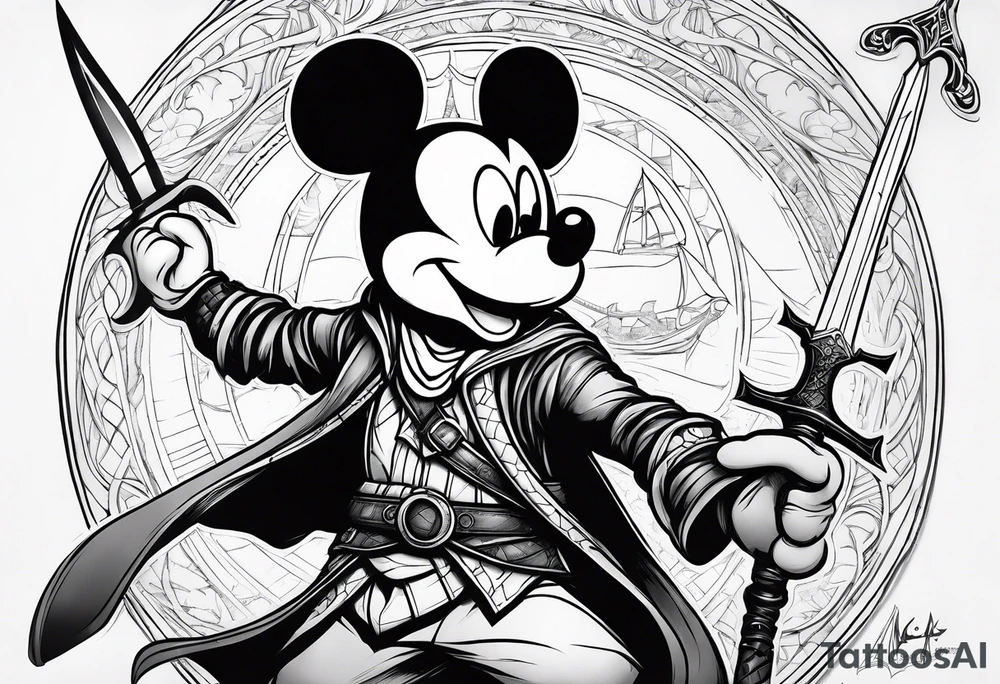 mickey mouse as assassins creed with blade tattoo idea