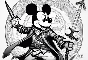 mickey mouse as assassins creed with blade tattoo idea