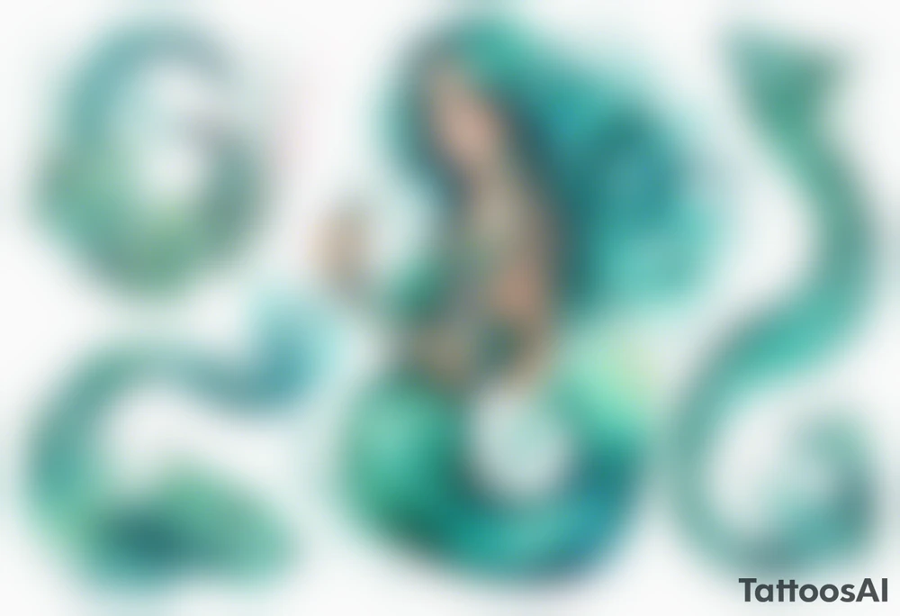 a turquois mermaid with a serpent tail tattoo idea