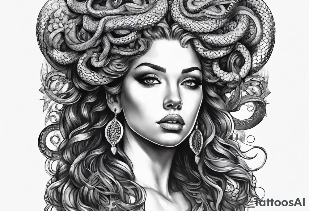 cabeça da medusa com cabelos de cobra tattoo idea