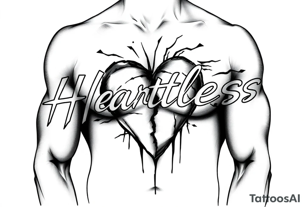 Heartless words written with broken real heart design tattoo idea