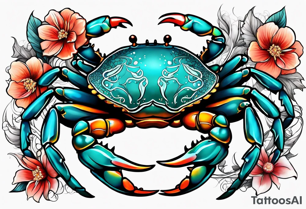 Flowers zodiac crab cancer tattoo idea