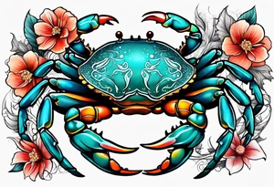 Flowers zodiac crab cancer tattoo idea