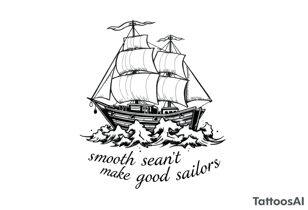 Can you please create a design of a ship in rough seas with the words “smooth seas don’t make good sailors”? tattoo idea