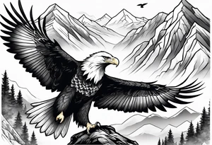 Eagle searching for a Dove on a tree limb in the mountains tattoo idea