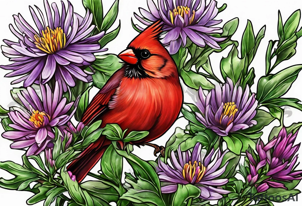 Aster flowers - sea rocket flowers with a cardinal around the words Dad tattoo idea