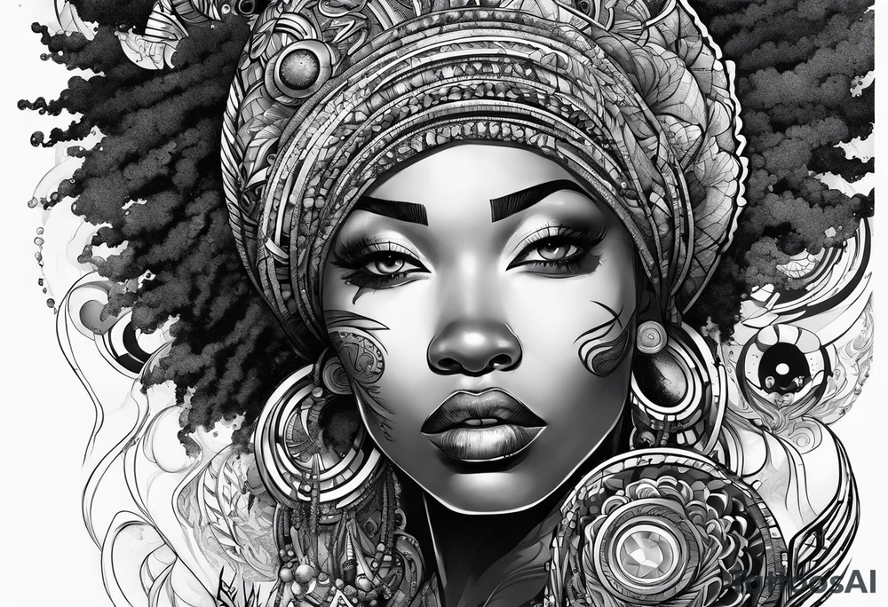 Afro-Futurism man rebirth tattoo idea
