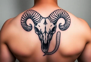 Ram skull with snake wrapping around tattoo idea