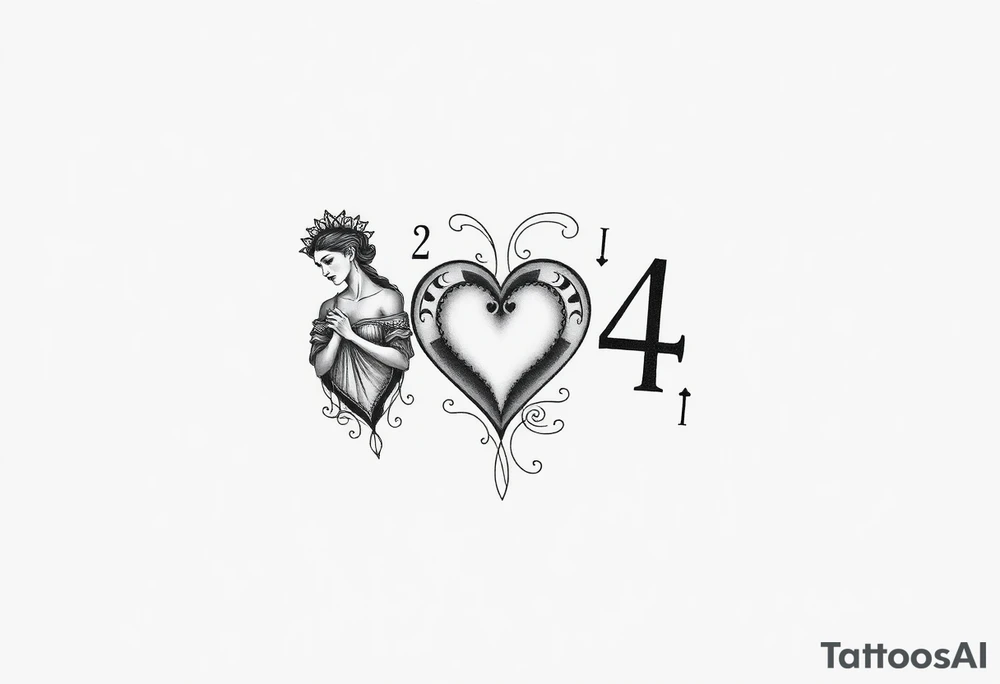 Queen of hearts, 2 of hearts and a 4 of hearts plating card tattoo idea