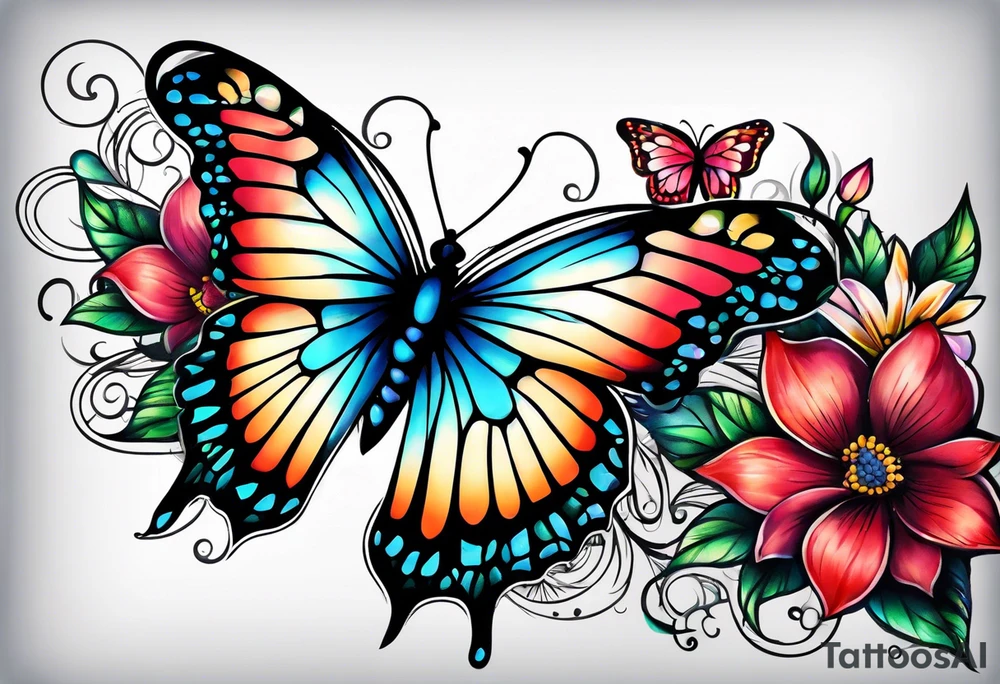 Half butterfly half flower tattoo idea