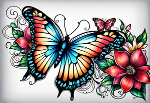 Half butterfly half flower tattoo idea