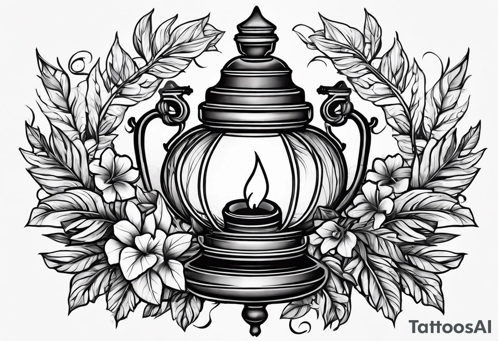 Oil lamp surrounded by leafy vines tattoo idea