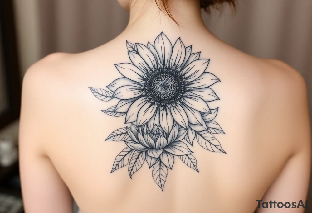 Sunflower, peony, cherry blossom, lotus, Delilah’s floral tattoo idea