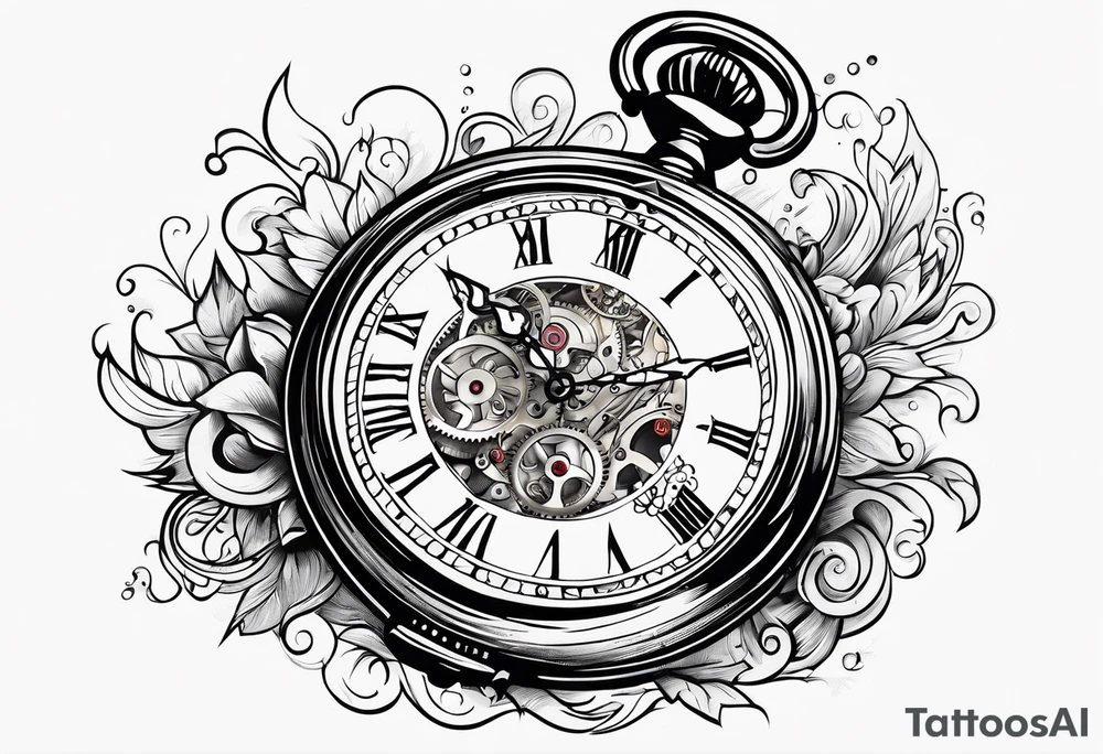 Old school pocket watch exploded showing inner mechanism tattoo idea