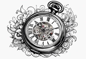 Old school pocket watch exploded showing inner mechanism tattoo idea
