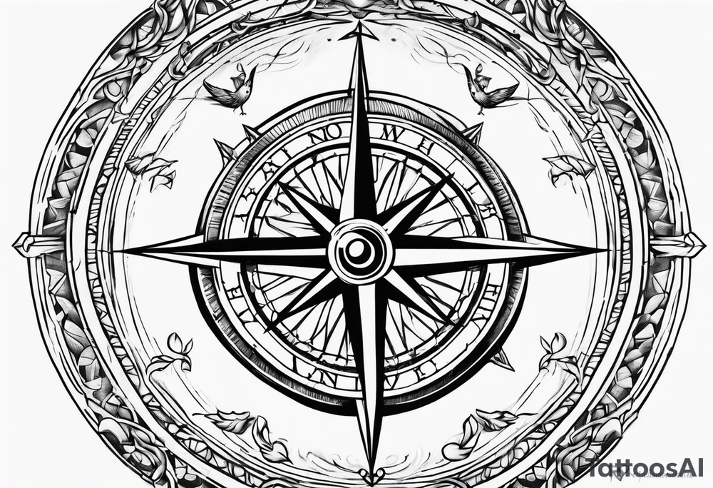 Nautical compass
Anchor small birds tattoo idea