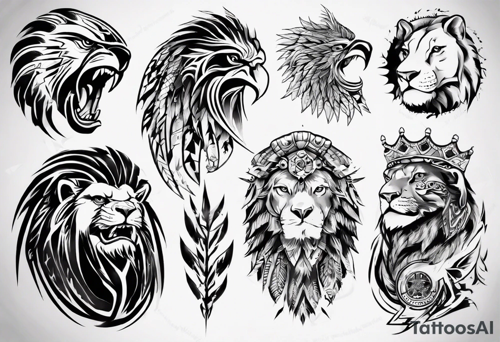 Adler und Löwe je halbseitig zusammengefügt tattoo idea