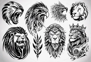 Adler und Löwe je halbseitig zusammengefügt tattoo idea