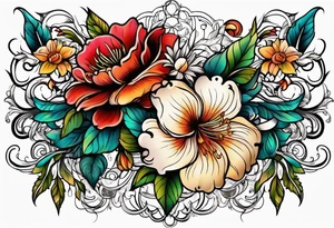 vintage colorful floral print tattoo idea