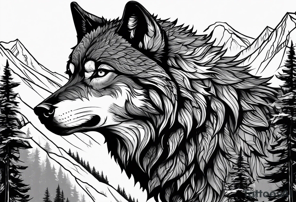 Badass wolf wearing sunglasses
Dark woods
Mountain peaks tattoo idea