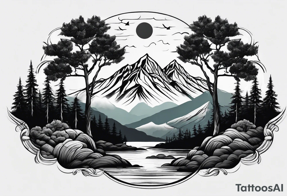 Three mountains three trees with roots tattoo idea