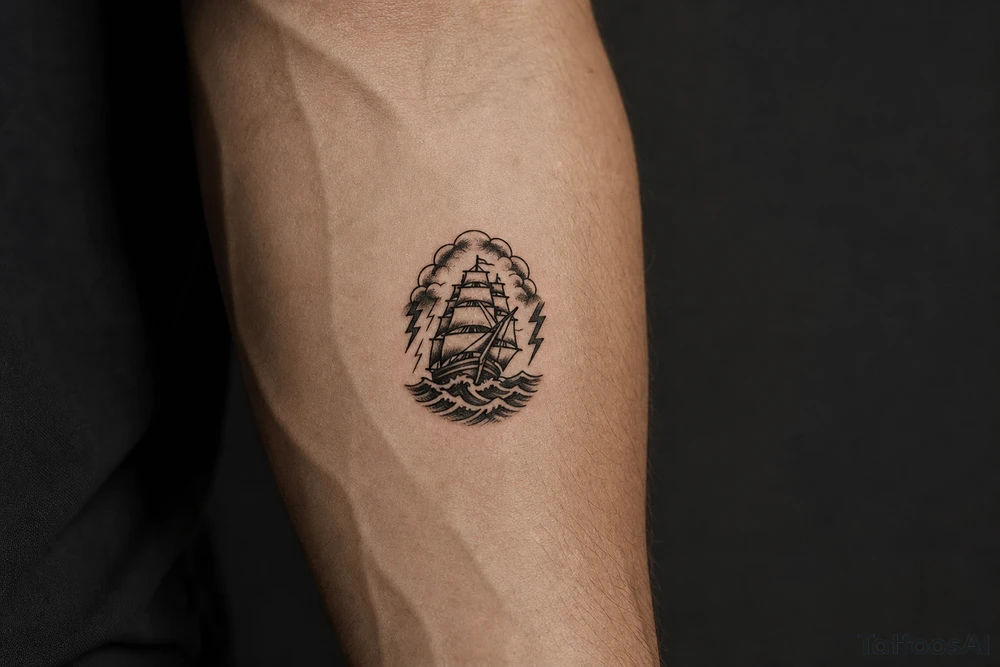 old ship in a storm tattoo idea