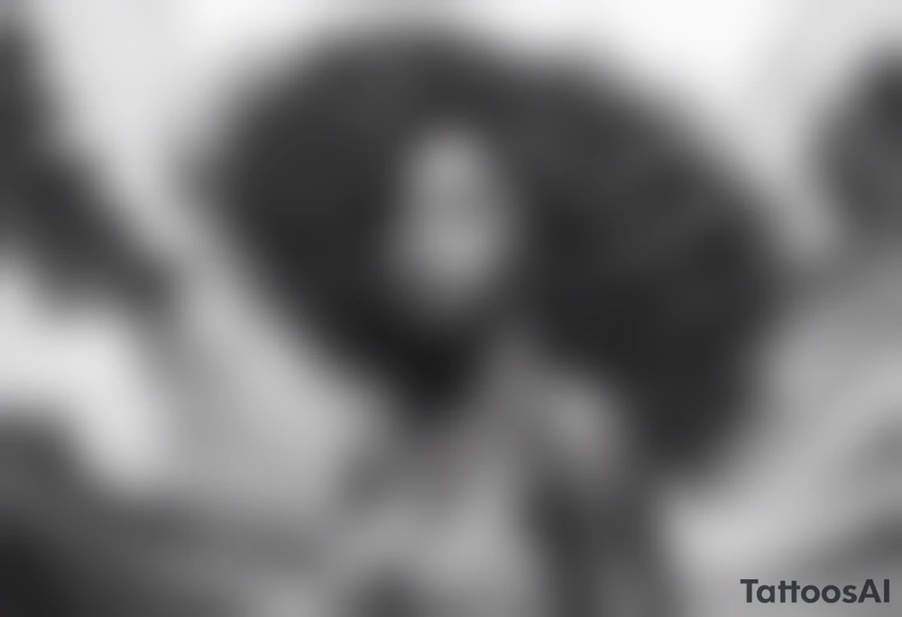 Black woman with natural hair surfing pinup tattoo idea