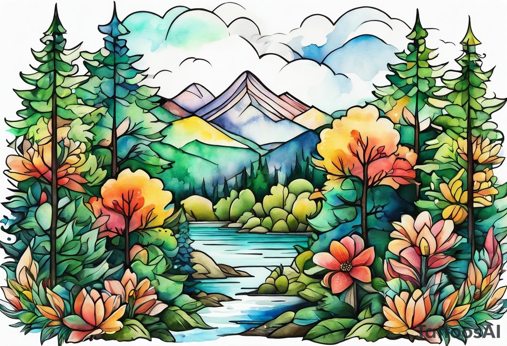 forest, lineswork tattoo idea