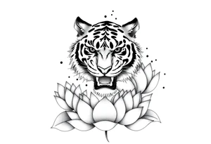 fierce tiger emerging through blooming lotus flowers in mist tattoo idea