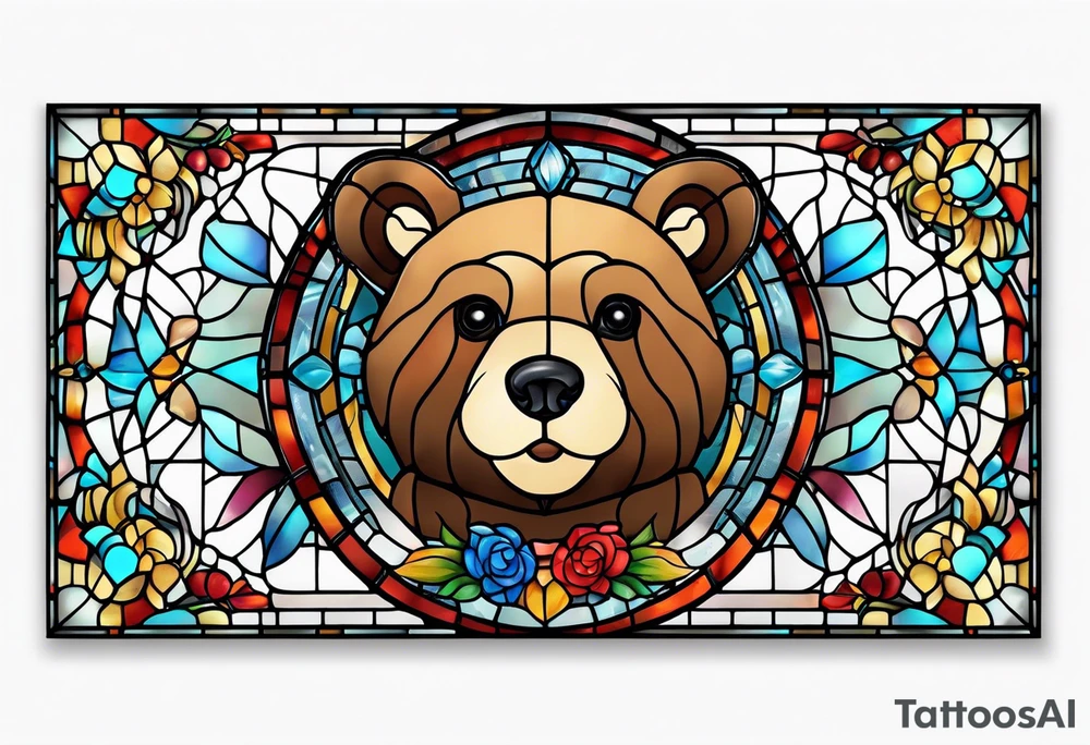Teddy bear stained glass tattoo idea