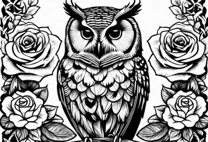 Barred owl and roses tattoo idea