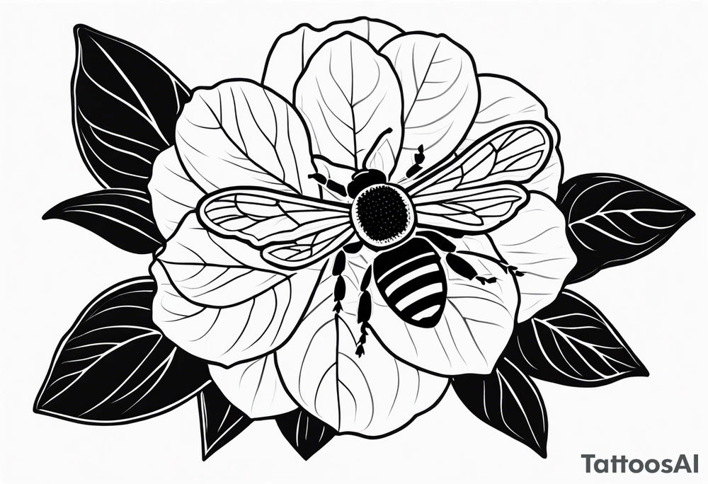 3 in by 2 in minimalist tattoo for forearm of a Hydrangea and bee tattoo idea