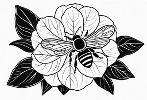 3 in by 2 in minimalist tattoo for forearm of a Hydrangea and bee tattoo idea