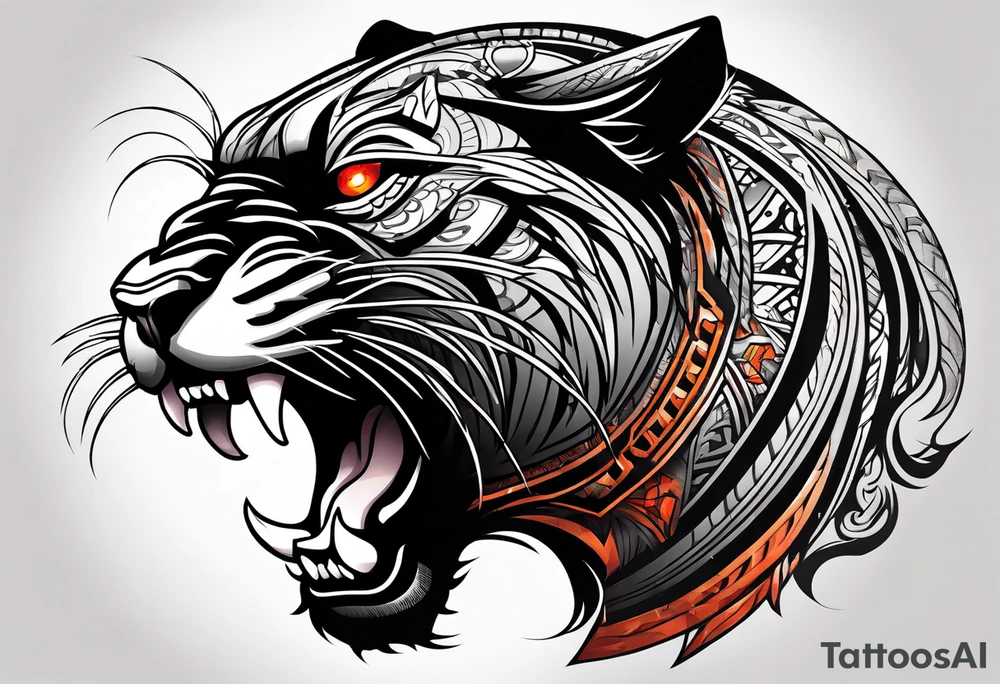 Angry panther with red-orange eyes tattoo idea
