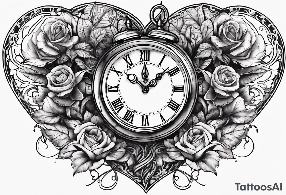 Heart with clock hands on 8 and 5 tattoo idea