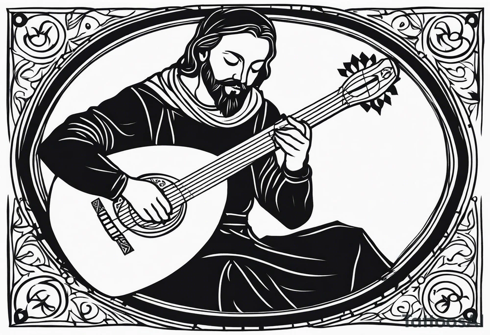 medieval man playing the lute tattoo idea