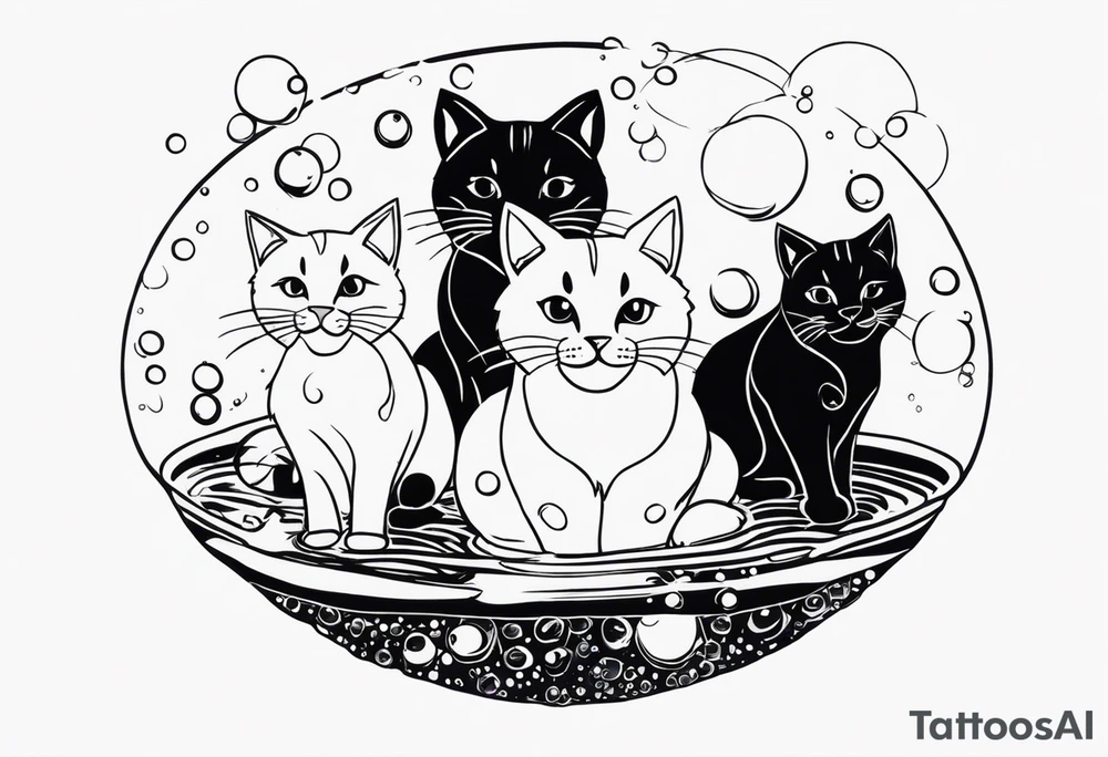 cute felines floating up in bubbles tattoo idea