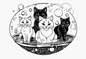 cute felines floating up in bubbles tattoo idea