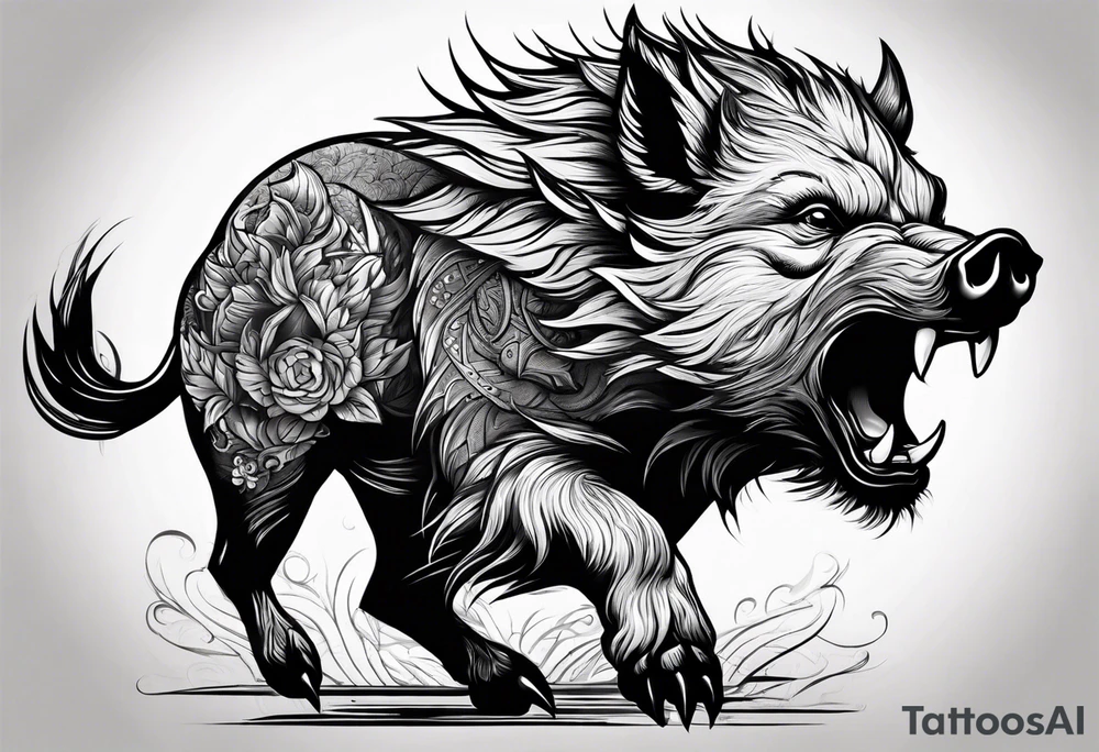 angry boar front tattoo idea